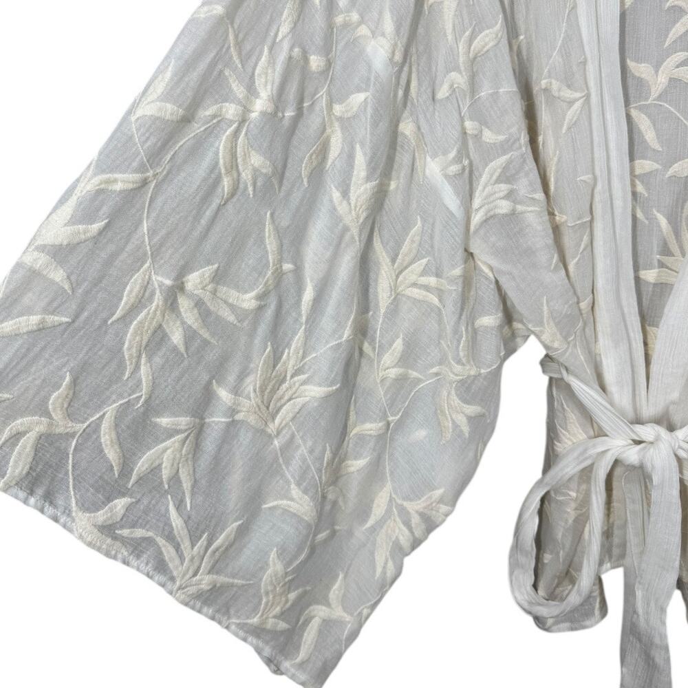 Jen's Pirate Booty Cream Embroidered Boho Kimono P/S Belted Floral Hippie - Picture 4 of 6